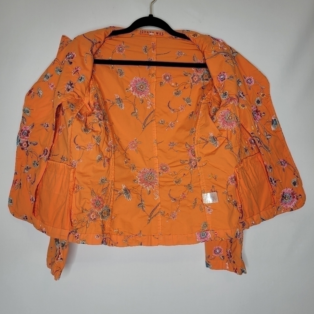 Johnny Was Orange Floral Embroidered Deconstructed Blazer - Picture 11 of 16